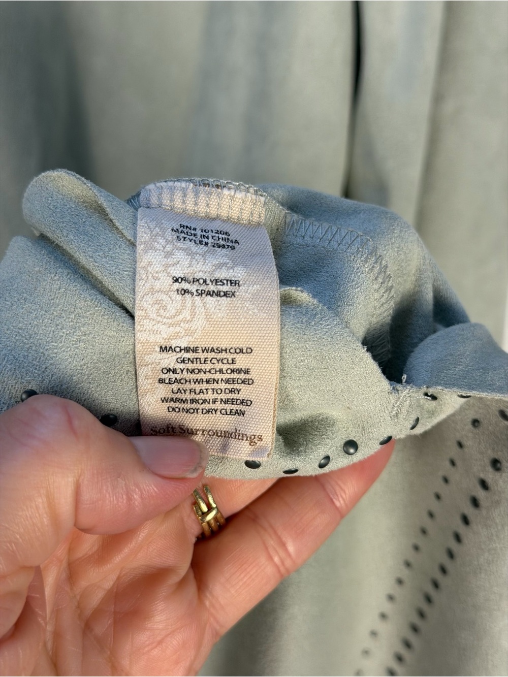 Soft Surroundings Sage Green Ambrosia Dress Faux Suede Embellishments. - Picture 7 of 7